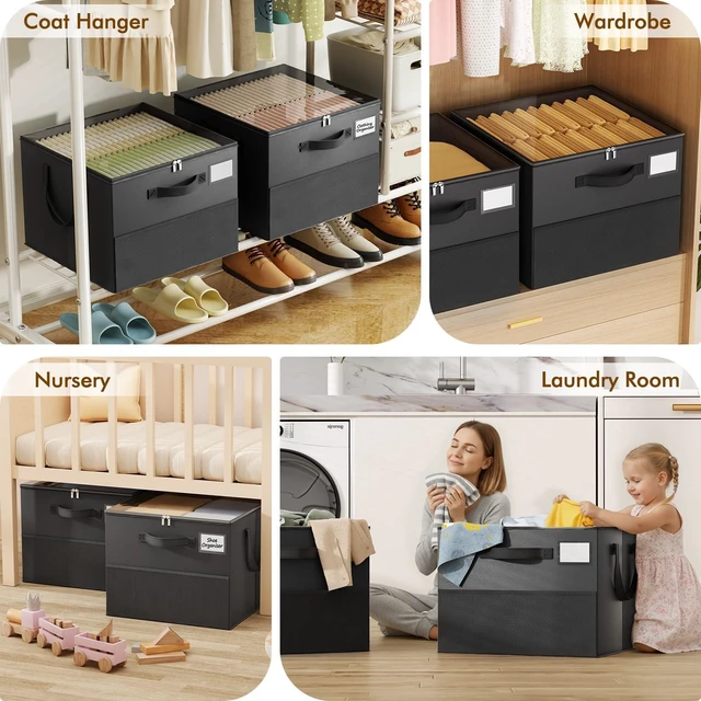 Alt view image 3 of 7 - Large Reinforced 2 Pack Shoe Organizer for Closet with Adjustable Dividers | Customizable Compartments for Sneakers, Boots, Heels, Sandals, Clothes, Towels, Versatile Cube Storage Organizer, Black