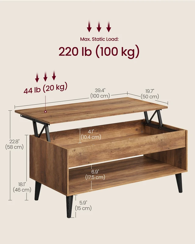 Alt view image 2 of 5 - Lift Top Coffee Table with Hidden Storage, Gas Spring | Lift Tabletop Dining Table, Open Storage Shelf, for Living Room, Home Office, Honey Brown, MIRANTA Collection ULCT268KB01S