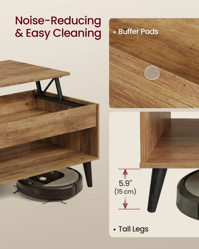 Alt view image 5 of 5 - Lift Top Coffee Table with Hidden Storage, Gas Spring | Lift Tabletop Dining Table, Open Storage Shelf, for Living Room, Home Office, Honey Brown, MIRANTA Collection ULCT268KB01S