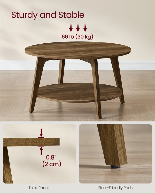 Alt view image 3 of 7 - Round Coffee Table, 2-Tier Center Table with Storage, Tapered Legs | Curved Transitions, Easy Assembly, for Living Room, 31.5 Dia. x 17.7 H Inches, Honey Brown, MAEZO Collection ULCT243K41