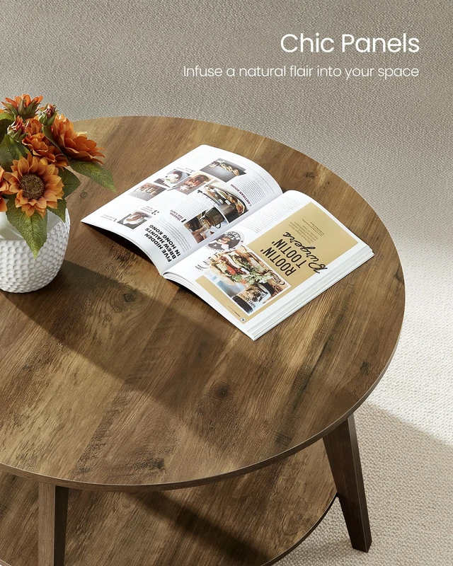 Alt view image 4 of 7 - Round Coffee Table, 2-Tier Center Table with Storage, Tapered Legs | Curved Transitions, Easy Assembly, for Living Room, 31.5 Dia. x 17.7 H Inches, Honey Brown, MAEZO Collection ULCT243K41