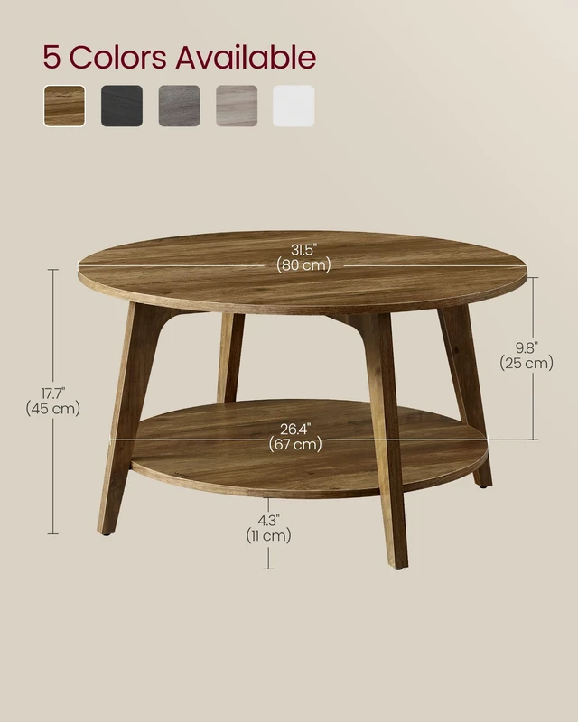 Alt view image 5 of 7 - Round Coffee Table, 2-Tier Center Table with Storage, Tapered Legs | Curved Transitions, Easy Assembly, for Living Room, 31.5 Dia. x 17.7 H Inches, Honey Brown, MAEZO Collection ULCT243K41