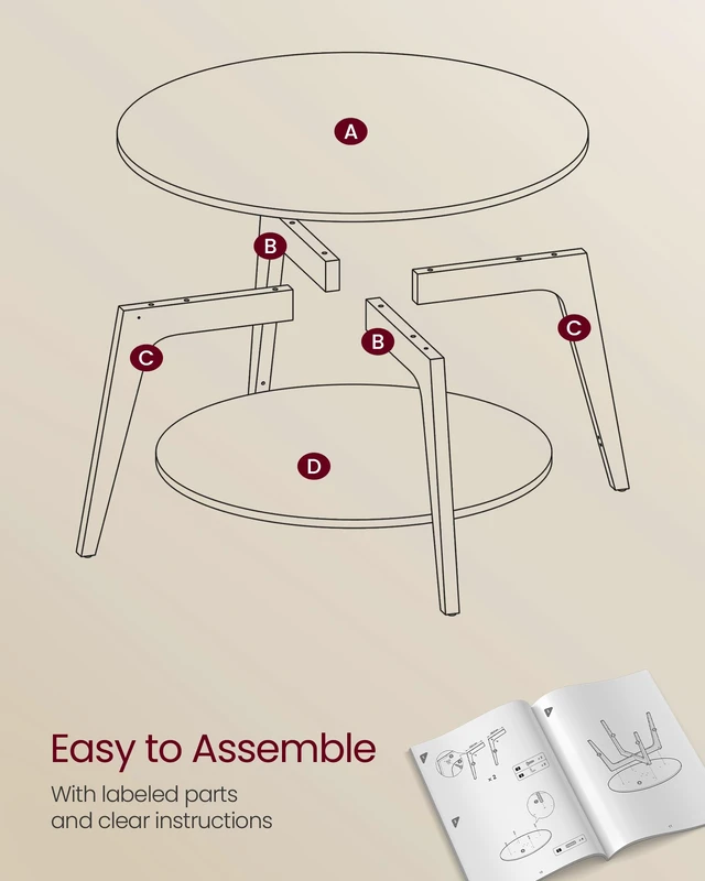 Alt view image 6 of 7 - Round Coffee Table, 2-Tier Center Table with Storage, Tapered Legs | Curved Transitions, Easy Assembly, for Living Room, 31.5 Dia. x 17.7 H Inches, Honey Brown, MAEZO Collection ULCT243K41