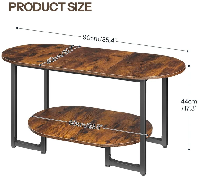 Alt view image 4 of 7 - Coffee Table for Living Room, Oval Small Coffee Table with 2-Tier Open Storage Shelf, Industrial Cocktail Tea Table, Wooden Desktop Center Table, Farmhouse, Home Office, Rustic Brown BF09KF01