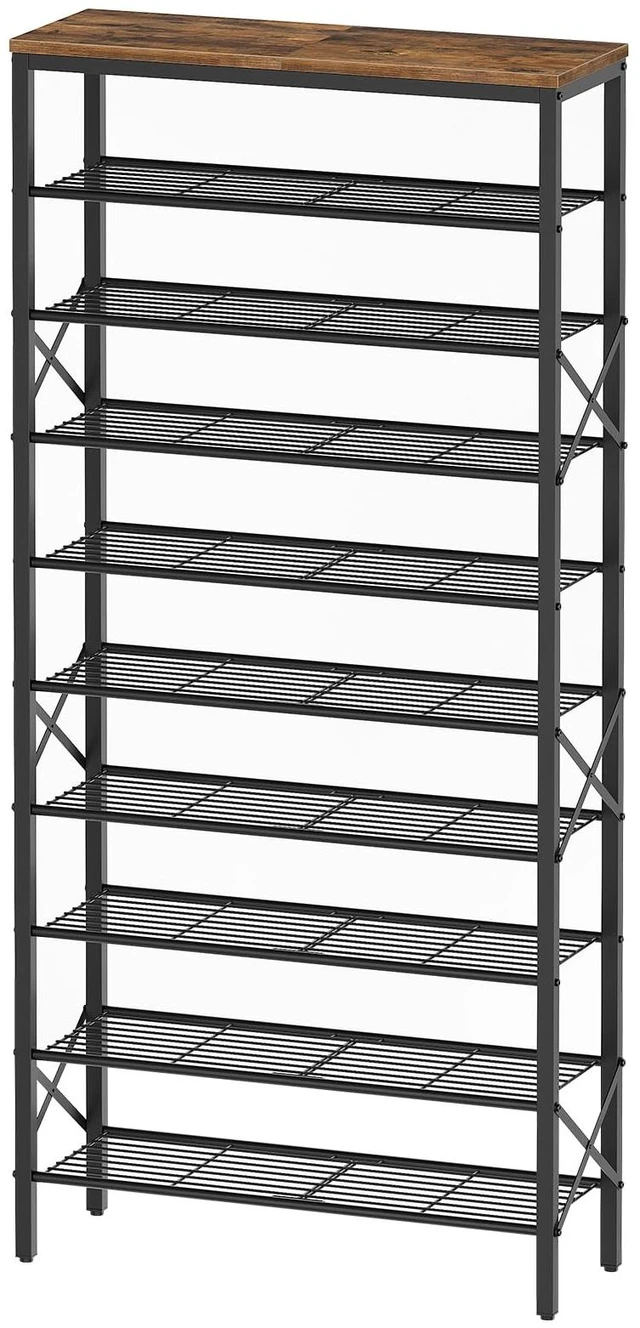 Main image of 10 Tier Shoe Rack, Large Capacity Shoe Storage Organizer Holds 40 Pairs, Sturdy and Stable, for Entryway, Hallway, Closet, Dorm Room, Rustic Brown SS10BR