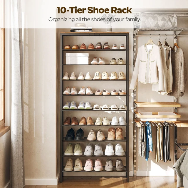 Alt view image 2 of 7 - 10 Tier Shoe Rack, Large Capacity Shoe Storage Organizer Holds 40 Pairs, Sturdy and Stable, for Entryway, Hallway, Closet, Dorm Room, Rustic Brown SS10BR