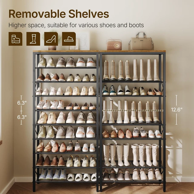 Alt view image 6 of 7 - 10 Tier Shoe Rack, Large Capacity Shoe Storage Organizer Holds 40 Pairs, Sturdy and Stable, for Entryway, Hallway, Closet, Dorm Room, Rustic Brown SS10BR