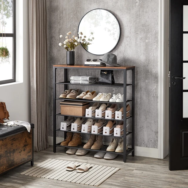 Alt view image 2 of 7 - 6-Tier Shoe Rack, 24-30 Pairs, Metal Mesh | Shoe Organizer for Closet Entryway, 5 Mesh Shelves, Rustic Brown and Black, 11.8 x 39.4 x 43.3 Inches, ULBS016B01