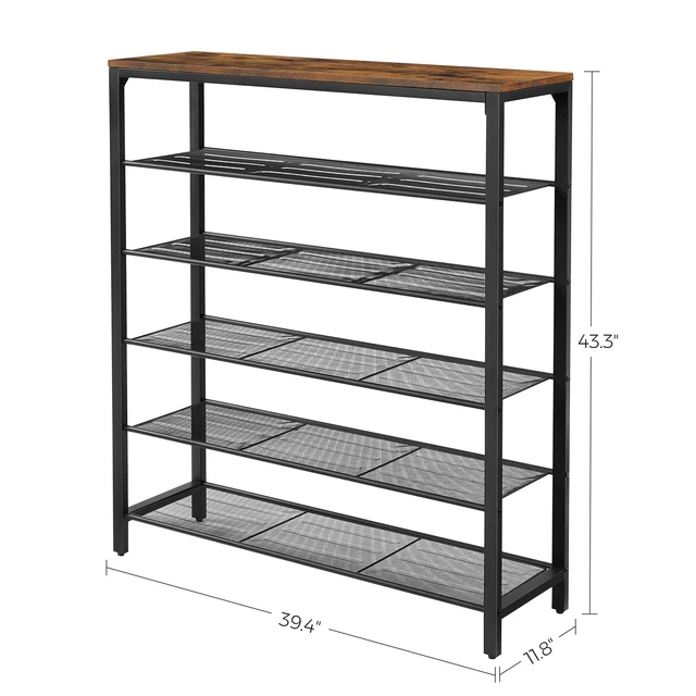 Alt view image 6 of 7 - 6-Tier Shoe Rack, 24-30 Pairs, Metal Mesh | Shoe Organizer for Closet Entryway, 5 Mesh Shelves, Rustic Brown and Black, 11.8 x 39.4 x 43.3 Inches, ULBS016B01