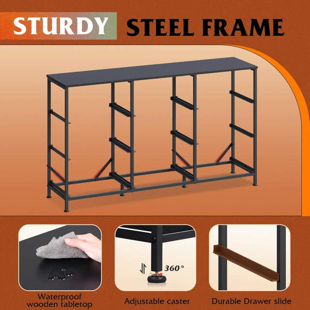 Alt view image 6 of 7 - Dresser TV Stand for 55'' TV, 9 Fabric Drawers of Wide Dresser, Black | Dresser for Bedroom with Steel Frame, Chest of Drawers with Wood Top, Easy to Assemble, Large Storage Capacity