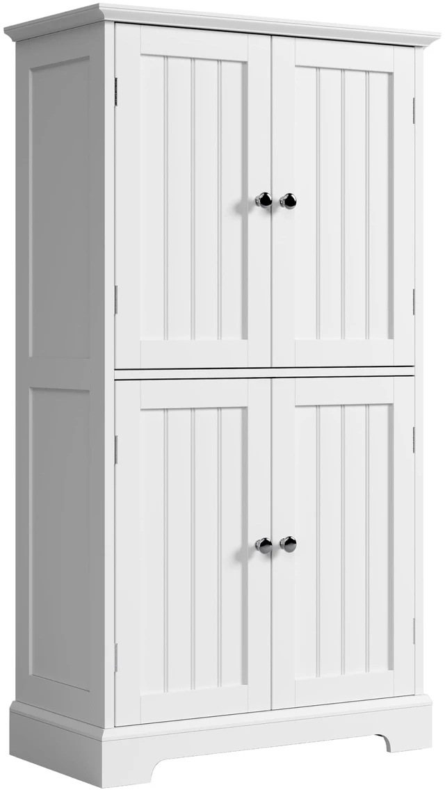 Main image of Bathroom Floor Cabinet with Adjustable Shelves | Bathroom Storage Cabinet, 4 Doors, Freestanding Cupboard for Living Room, White