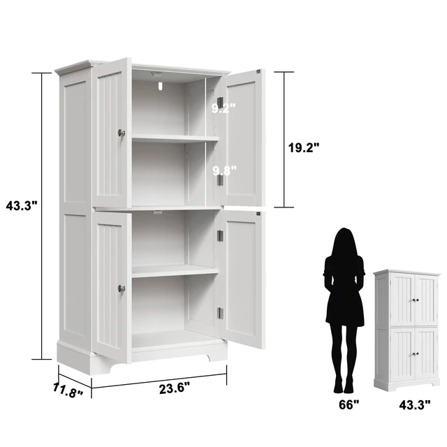Alt view image 2 of 7 - Bathroom Floor Cabinet with Adjustable Shelves | Bathroom Storage Cabinet, 4 Doors, Freestanding Cupboard for Living Room, White