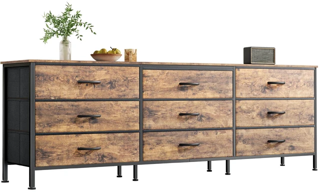 Main image of 63 Inch Dresser for Bedroom, Dresser for Closet with 9 Fabric Drawers, Large TV Stand for 55, 65, 70 Inch TV, Entertainment Center with Storage, Wide Long Chest of Drawers, Rustic Brown