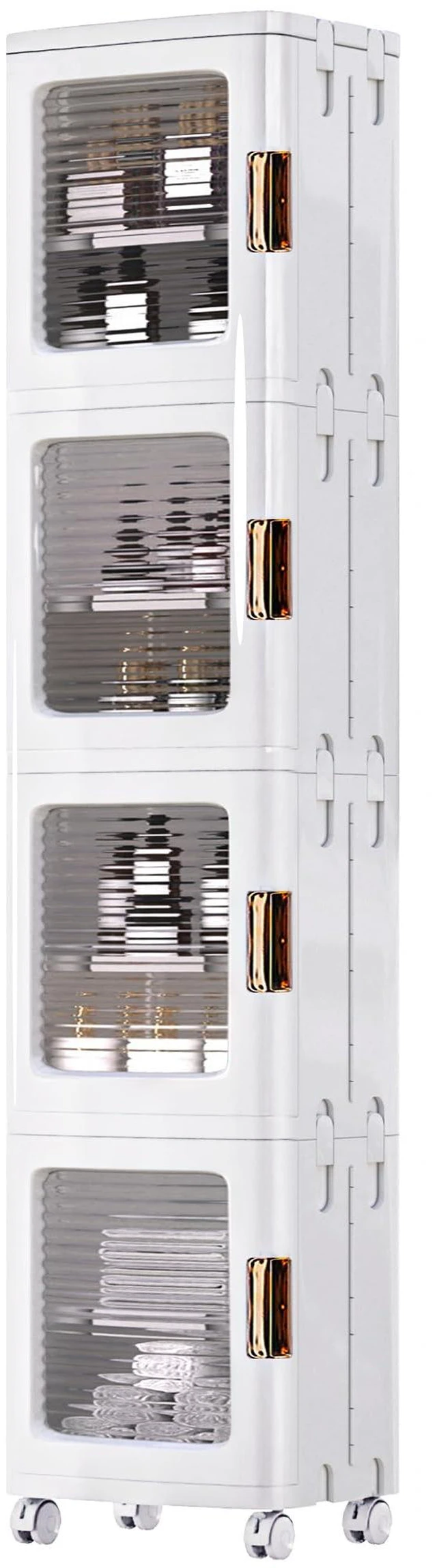 Main image of 4-Tier Narrow Storage Cabinet with Wheels, White | Bathroom Organizers and Storage, Adjustable Shelves, Anti-Tip, Slim, for Bathroom Kitchen Laundry and Small Spaces