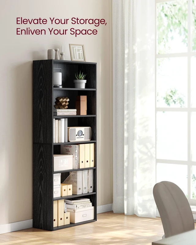 Alt view image 2 of 7 - Bookshelf, 23.6 Inches Wide, 6-Tier Open Bookcase with Adjustable Storage Shelves, Floor Standing Unit, Ebony Black ULBC166T56