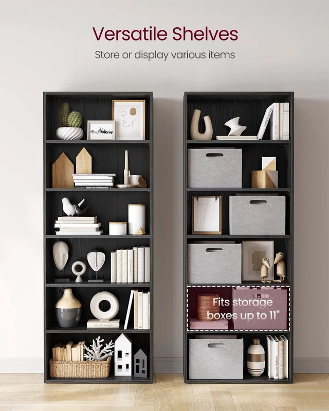 Alt view image 3 of 7 - Bookshelf, 23.6 Inches Wide, 6-Tier Open Bookcase with Adjustable Storage Shelves, Floor Standing Unit, Ebony Black ULBC166T56