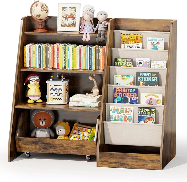 Main image of Kids Bookshelf and Toy Storage, 4 Tier Toddler Bookshelf with Movable Drawer (Brown)