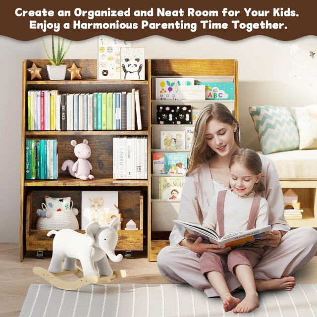 Alt view image 6 of 7 - Kids Bookshelf and Toy Storage, 4 Tier Toddler Bookshelf with Movable Drawer (Brown)