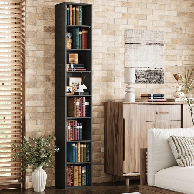 Main image of Tall Narrow Bookshelf 8 Tiers, Compact Corner Bookcase, Floor Standing Display Storage Shelves 71 in Tall, Easy to Match for Living Room, Office, Study, Bedroom