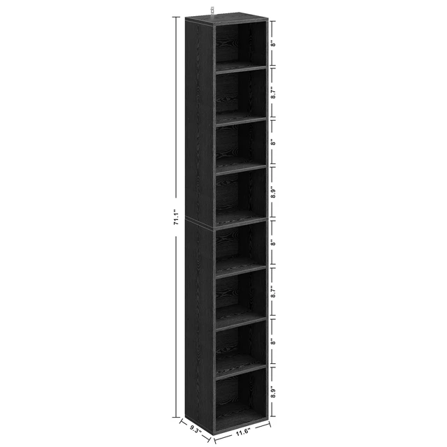 Alt view image 6 of 7 - Tall Narrow Bookshelf 8 Tiers, Compact Corner Bookcase, Floor Standing Display Storage Shelves 71 in Tall, Easy to Match for Living Room, Office, Study, Bedroom