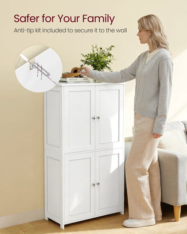 Alt view image 6 of 6 - Floor Storage Cabinet, 2 Adjustable Shelves, 4 Doors,42.7" H | Freestanding Organizer Unit, Kitchen, Bathroom, Living Room, Cloud White, SIREN Collection UBBC553WH01
