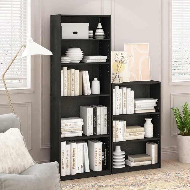 Alt view image 3 of 7 - Jaya 5-Tier Book Shelf with Adjustable Shelves, Blackwood | 9.5 x 24.5 x 71.2, Tall Bookshelf, Bookcase, for Organization and Storage, for Living Room, Bedroom, Home Office