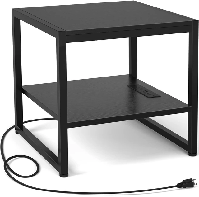 Main image of End Table with Charging Station, 20" Mini Fridge Stand, Black | Square Side Table for Living Room, Small Table Stand & Fridge Table