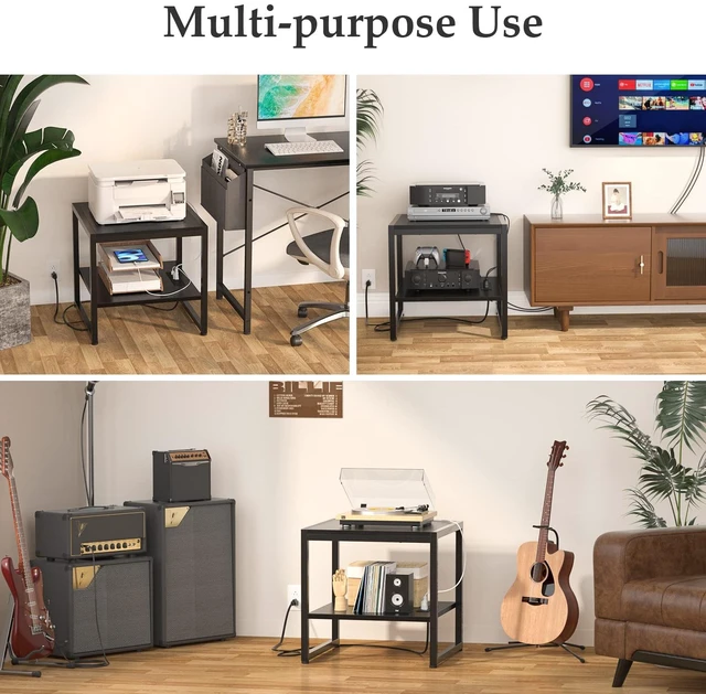 Alt view image 6 of 7 - End Table with Charging Station, 20" Mini Fridge Stand, Black | Square Side Table for Living Room, Small Table Stand & Fridge Table
