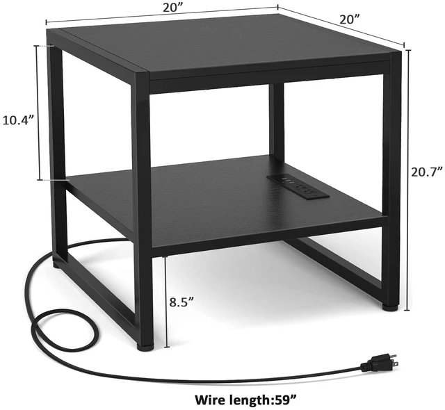 Alt view image 7 of 7 - End Table with Charging Station, 20" Mini Fridge Stand, Black | Square Side Table for Living Room, Small Table Stand & Fridge Table