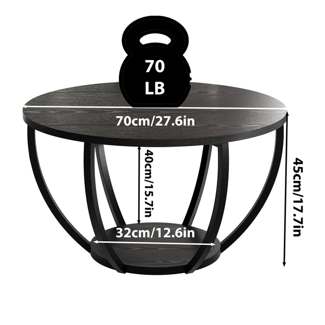 Alt view image 6 of 7 - Round Coffee Table,Accent Center Table for Living Room,Black | Wooden 2-Tier Circle Coffee Tables with Storage Shelves,Sofa Table for Home Office