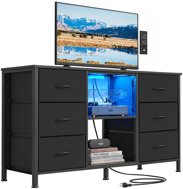 Main image of TV Stand for TVs Up to 55 Inches, 6 Fabric Drawers, 2 Shelves | Dresser for Bedroom, Living Room, Chest of Drawers, Modern, Ink Black, BELLAH Collection ULGS032B101S