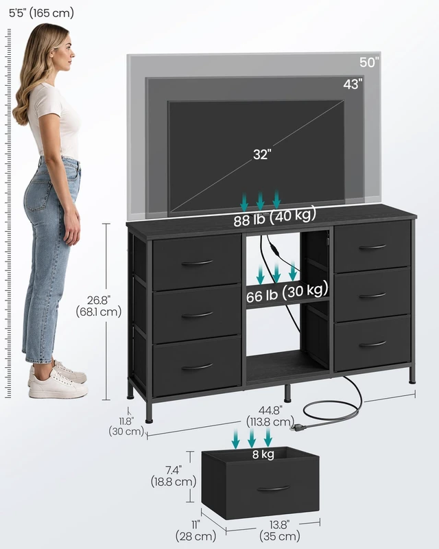 Alt view image 5 of 5 - TV Stand for TVs Up to 55 Inches, 6 Fabric Drawers, 2 Shelves | Dresser for Bedroom, Living Room, Chest of Drawers, Modern, Ink Black, BELLAH Collection ULGS032B101S
