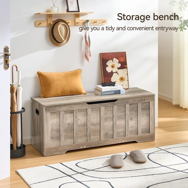 Alt view image 2 of 7 - 47.2" Storage Chest Extra Large,Wooden Storage Bench(Greige). | Storage trunk with 2 Safety Hinge,47.2Lx15.7Wx19.1H Inch,Easy Assembly,for Bedroom,Living Room,Entryway and Blanket storage