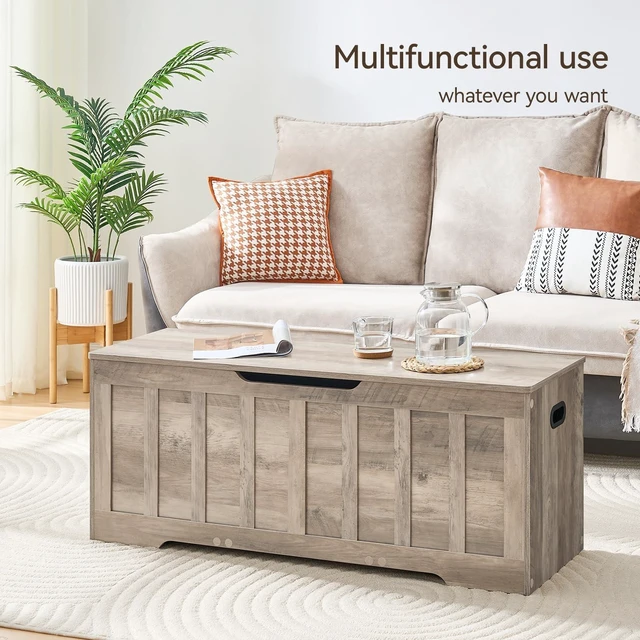 Alt view image 3 of 7 - 47.2" Storage Chest Extra Large,Wooden Storage Bench(Greige). | Storage trunk with 2 Safety Hinge,47.2Lx15.7Wx19.1H Inch,Easy Assembly,for Bedroom,Living Room,Entryway and Blanket storage
