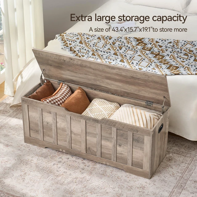 Alt view image 4 of 7 - 47.2" Storage Chest Extra Large,Wooden Storage Bench(Greige). | Storage trunk with 2 Safety Hinge,47.2Lx15.7Wx19.1H Inch,Easy Assembly,for Bedroom,Living Room,Entryway and Blanket storage