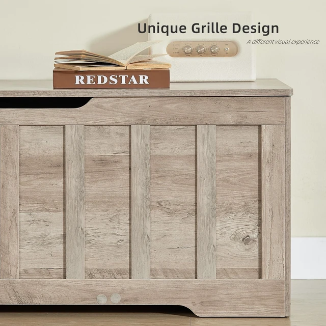 Alt view image 7 of 7 - 47.2" Storage Chest Extra Large,Wooden Storage Bench(Greige). | Storage trunk with 2 Safety Hinge,47.2Lx15.7Wx19.1H Inch,Easy Assembly,for Bedroom,Living Room,Entryway and Blanket storage