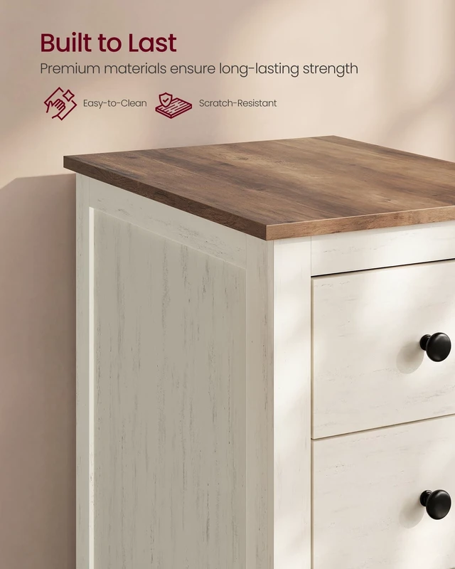 Alt view image 4 of 5 - Side End Table with 3 Storage Drawers, Nightstand Farmhouse | Narrow Bedside Table for Living Room, Bedroom, Home Office, Rustic White and Honey Brown, LIRY Collection ULET132W101S