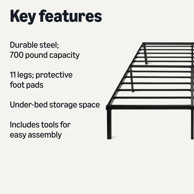 Alt view image 2 of 5 - Metal Bed Frame, Non-Foldable Platform with Under-Bed Storage Space, Durable Steel, Protective Floor Pads, Easy Assembly, Queen, 60W x 80L in, Black
