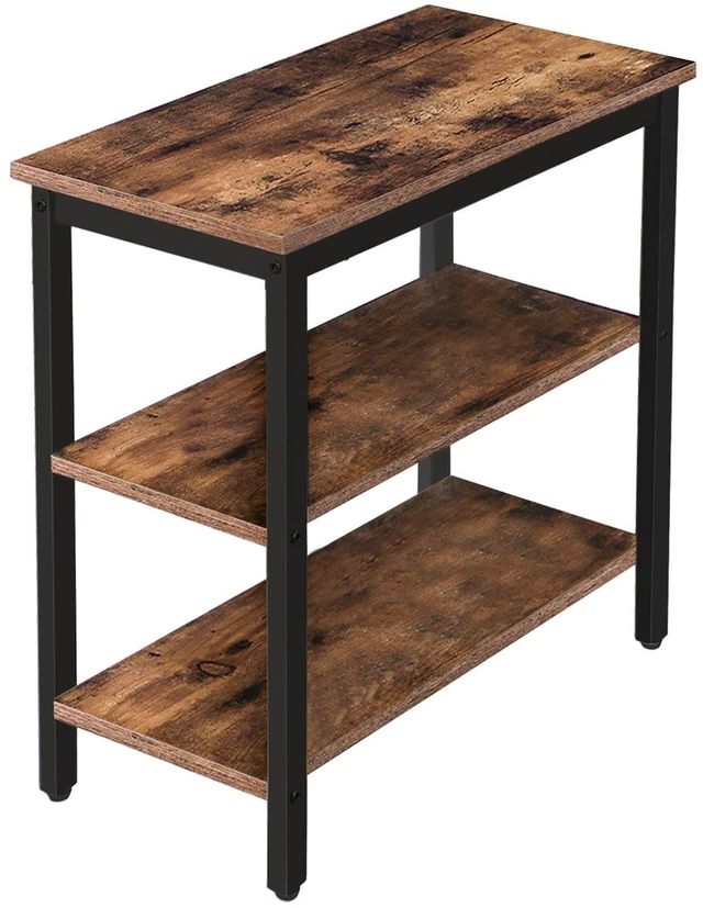 Main image of End Table, Simple Rustic Side Table with 3-Tier Storage Shelf, Narrow Nightstand for Small Spaces, for Living Room, Bedroom,Easy Assembly, Industrial Design, Rustic Brown and Black BF14BZ01