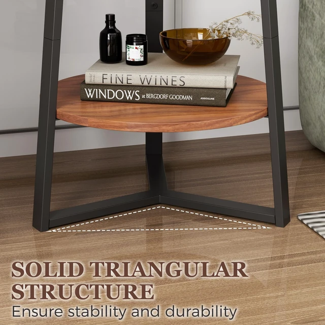 Alt view image 4 of 7 - Round End Table with Storage Shelf, Brown | 2 Tier Farmhouse Side Table, Wood Tabletop, Metal Frame, for Living Room, Bedroom, 15.7*15.7*23.0inches