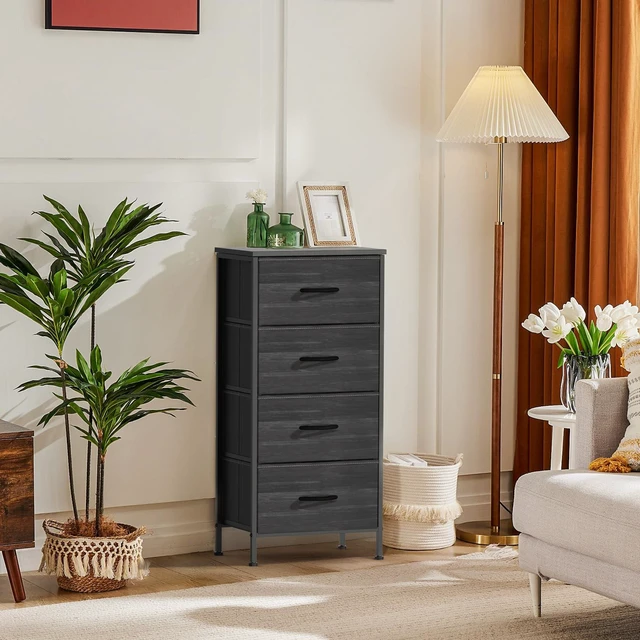 Alt view image 6 of 7 - Night Stand with 4 Fabric Drawers, Bedside Table for Bedroom | Night Stand with Removable Bins, Steel Frame Wood Top, Small Dresser for Bedroom Closet