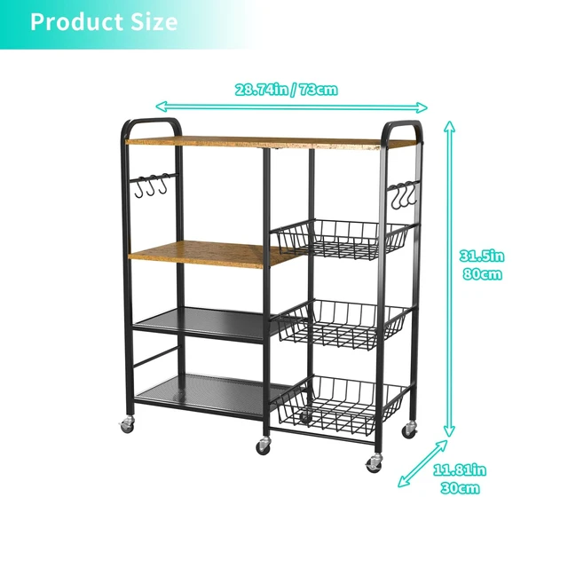 Alt view image 7 of 7 - Rolling Kitchen Microwave Cart - 4 Tier Microwave Table Stand with Pull-Out Baskets, Coffee Bar Baker's Rack with Wheels Rolling Storage Cart Organizer Shelf for Living Room Office, Balcony
