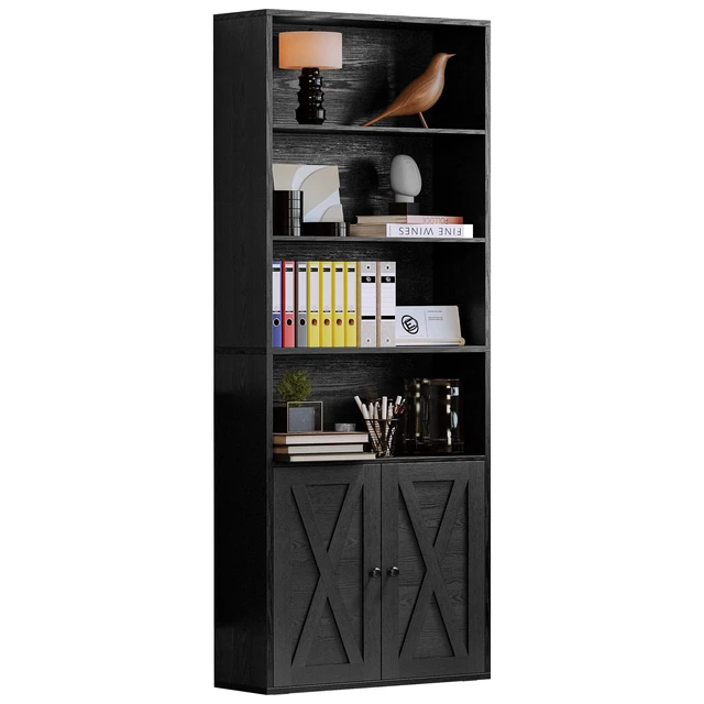 Main image of Industrial Bookshelves and Bookcases with Doors Floor Standing 6 Shelf Display Storage Shelves 70 in Tall Bookcase for Home Office, Living Room