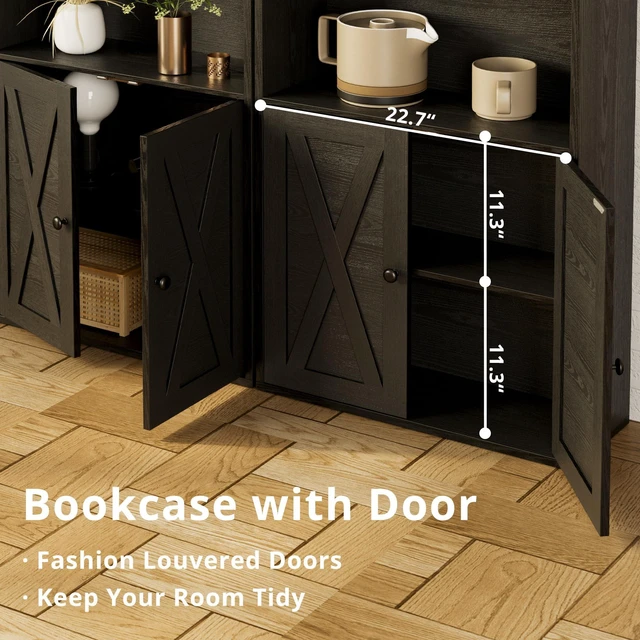 Alt view image 4 of 7 - Industrial Bookshelves and Bookcases with Doors and Shelves | 11.8in Deeper engineered-wood, concealed storage, anti-tip bracket, each shelf supports up to 22 lbs, 5-Tier Storage Shelves