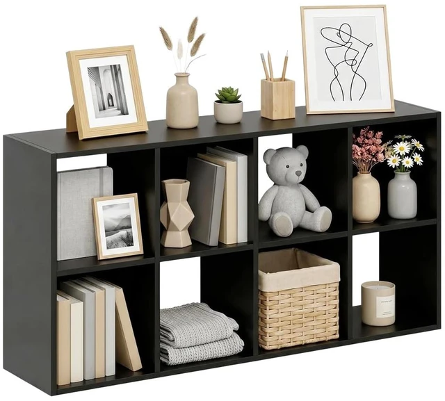 Main image of 8 Cube Storage Organizer Shelf, Open Cube Bookshelf | Reversible Bookcase, Sturdy Modern Storage for Home Office, Bedroom, Living Room, Deep Black