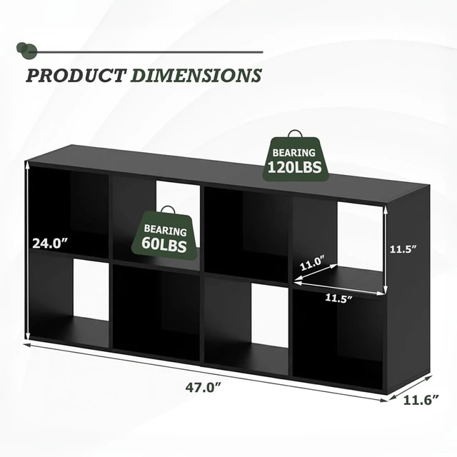 Alt view image 3 of 7 - 8 Cube Storage Organizer Shelf, Open Cube Bookshelf | Reversible Bookcase, Sturdy Modern Storage for Home Office, Bedroom, Living Room, Deep Black