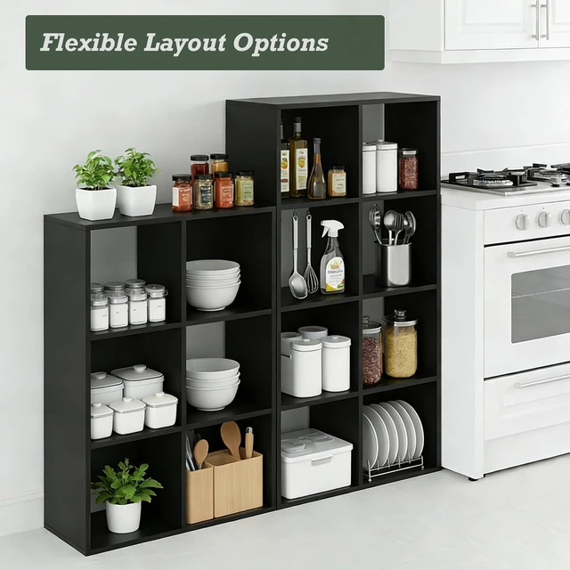 Alt view image 5 of 7 - 8 Cube Storage Organizer Shelf, Open Cube Bookshelf | Reversible Bookcase, Sturdy Modern Storage for Home Office, Bedroom, Living Room, Deep Black
