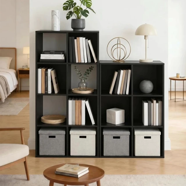 Alt view image 6 of 7 - 8 Cube Storage Organizer Shelf, Open Cube Bookshelf | Reversible Bookcase, Sturdy Modern Storage for Home Office, Bedroom, Living Room, Deep Black