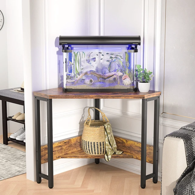 Alt view image 3 of 7 - Corner Small Desk with Outlets Corner Table for Small Space Industrial Computer Desk with USB Ports Triangle Desk with Storage for Home Office, Workstation, Living Room, Bedroom, Rustic