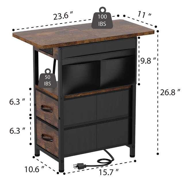Alt view image 3 of 7 - Small Side Table with Charging Station, Narrow Nightstand Bedside Tables with Storage Pocket for Living Room Bedroom, Sofa End Table with USB Ports and Power Outlets for Small Spaces